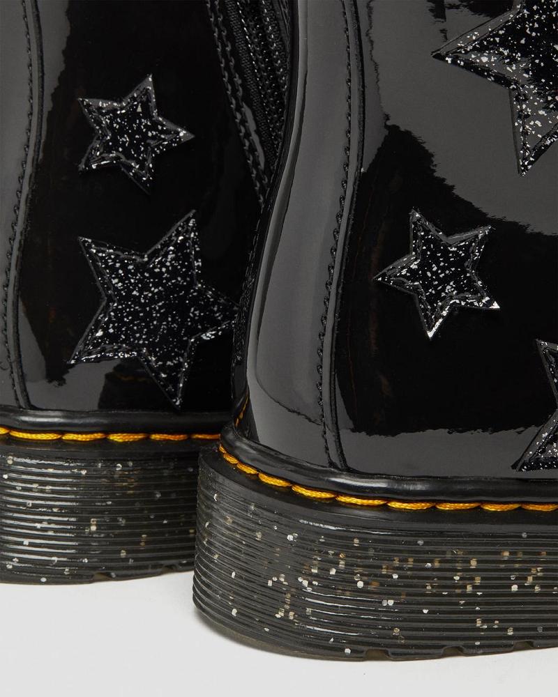 Dr Martens Junior 1460 Glitter Star Lak Veterlaarzen Kinderen Zwart | NL 143MQZ